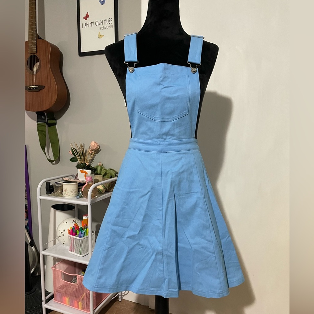**JUST DARLING** Blue Overall Skater Dress w/ Pockets